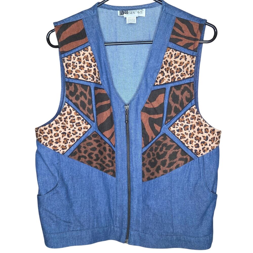 Vintage Victoria Morgan VM Sport denim animal print  vest size medium woman's